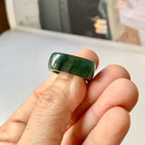 SOLD OUT: 16.3mm A-Grade Natural Dark Bluish Green Jadeite Square Abacus Ring Band No. 161996