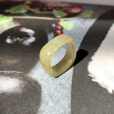 15.4mm A-Grade Natural Light Yellow Jadeite Square Abacus Ring Band No. 161509