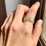 15.4mm A-Grade Natural Light Yellow Jadeite Square Abacus Ring Band No. 161509