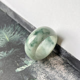 SOLD OUT: 19.2mm A-Grade Natural Floral Jadeite Abacus Ring Band No.161663