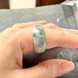 SOLD OUT: 19.2mm A-Grade Natural Floral Jadeite Abacus Ring Band No.161663