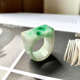 18.4mm A-Grade Natural Moss On Snow Jadeite Ring Band No.161953