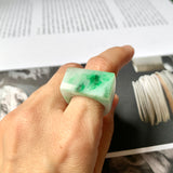 18.4mm A-Grade Natural Moss On Snow Jadeite Ring Band No.161953