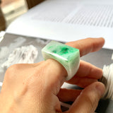 18.4mm A-Grade Natural Moss On Snow Jadeite Ring Band No.161953