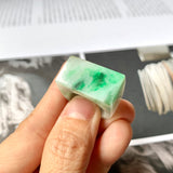 18.4mm A-Grade Natural Moss On Snow Jadeite Ring Band No.161953