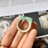 18.4mm A-Grade Natural Moss On Snow Jadeite Ring Band No.161953