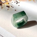 SOLD OUT: 16.5mm A-Grade Natural Bluish Green Jadeite Ring Band No.161995