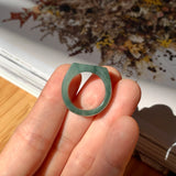 SOLD OUT: 16.5mm A-Grade Natural Bluish Green Jadeite Ring Band No.161995