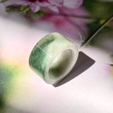 17.2mm A-Grade Natural Bluish Green White Jadeite Archer Ring Band No. 161442