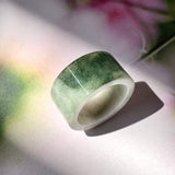 17.2mm A-Grade Natural Bluish Green White Jadeite Archer Ring Band No. 161442