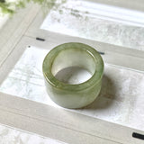 16.9mm A-Grade Natural White Yellowish Green Jadeite Archer Ring Band No. 161441