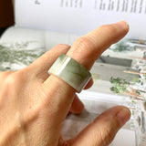 16.9mm A-Grade Natural White Yellowish Green Jadeite Archer Ring Band No. 161441