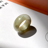 19mm A-Grade Natural White Yellowish Green Jadeite Abacus Ring Band No. 161783