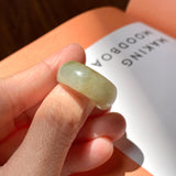 19mm A-Grade Natural White Yellowish Green Jadeite Abacus Ring Band No. 161783