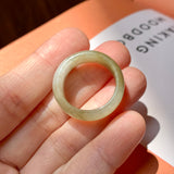 19mm A-Grade Natural White Yellowish Green Jadeite Abacus Ring Band No. 161783