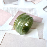 18.7mm A-Grade Natural Dark Yellowish Green Jadeite Archer Ring Band No. 161749