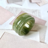 18.7mm A-Grade Natural Dark Yellowish Green Jadeite Archer Ring Band No. 161749