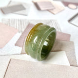 18.7mm A-Grade Natural Dark Yellowish Green Jadeite Archer Ring Band No. 161749