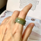 18.7mm A-Grade Natural Dark Yellowish Green Jadeite Archer Ring Band No. 161749