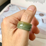 18.7mm A-Grade Natural Dark Yellowish Green Jadeite Archer Ring Band No. 161749