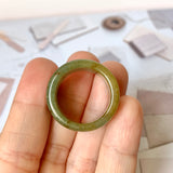 18.7mm A-Grade Natural Dark Yellowish Green Jadeite Archer Ring Band No. 161749