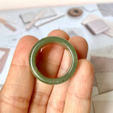 18.7mm A-Grade Natural Dark Yellowish Green Jadeite Archer Ring Band No. 161749