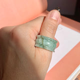 19.2mm A-Grade Natural Floral Jadeite Archer Ring Band No. 161557