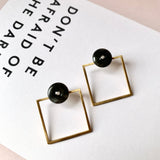 A-Grade Natural Black Jadeite Circle on Square Jacket Earring Studs No.180751