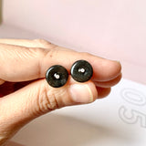 A-Grade Natural Black Jadeite Circle on Square Jacket Earring Studs No.180751