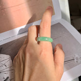 SOLD OUT: 18.7mm A-Grade Natural Moss On Snow Jadeite Ring Band No. 162188