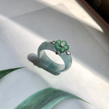 16.9mm A-Grade Natural Jadeite Joseon Dynasty Plum Blossom Ring (Maehwa) No.162422