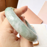 56.3mm A-Grade Natural Light Green Jadeite Modern Round Bangle with V.Petals Embellishment No.151976