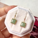 A-Grade Natural Mint Green Jadeite Sugarloaf Shepherd's Hook Earring No.180778