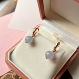 SOLD OUT: Icy A-Grade Natural Lavender Jadeite Sphere Huggies Earrings (with diamonds) No.180780