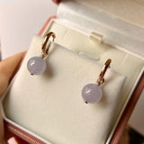 SOLD OUT: Icy A-Grade Natural Lavender Jadeite Sphere Huggies Earrings (with diamonds) No.180780