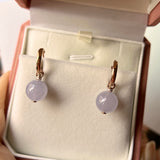 SOLD OUT: Icy A-Grade Natural Lavender Jadeite Sphere Huggies Earrings (with diamonds) No.180780