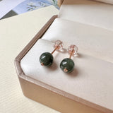 SOLD OUT: A-Grade Natural Dark Green Jadeite Sphere (Ball) Earring Studs No.180317