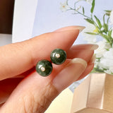 SOLD OUT: A-Grade Natural Dark Green Jadeite Sphere (Ball) Earring Studs No.180317