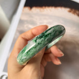 SOLD OUT: 59.7mm A-Grade Natural Marble Green Jadeite Modern Round Bangle No.151611