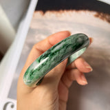 SOLD OUT: 59.7mm A-Grade Natural Marble Green Jadeite Modern Round Bangle No.151611