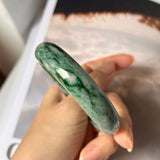 SOLD OUT: 59.7mm A-Grade Natural Marble Green Jadeite Modern Round Bangle No.151611