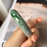 SOLD OUT: 59.7mm A-Grade Natural Marble Green Jadeite Modern Round Bangle No.151611