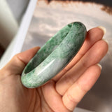 SOLD OUT: 59.7mm A-Grade Natural Marble Green Jadeite Modern Round Bangle No.151611