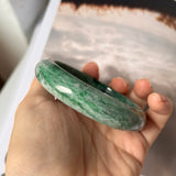 SOLD OUT: 59.7mm A-Grade Natural Marble Green Jadeite Modern Round Bangle No.151611