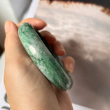 SOLD OUT: 59.7mm A-Grade Natural Marble Green Jadeite Modern Round Bangle No.151611