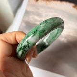 SOLD OUT: 59.7mm A-Grade Natural Marble Green Jadeite Modern Round Bangle No.151611