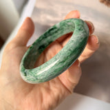 SOLD OUT: 59.7mm A-Grade Natural Marble Green Jadeite Modern Round Bangle No.151611