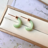 A-Grade Natural Green Jadeite Cloop Earring Studs No.180799