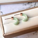 A-Grade Natural Green Jadeite Cloop Earring Studs No.180799