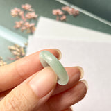 17mm A-Grade Natural Floral Green Jadeite Abacus Ring Band No.162385